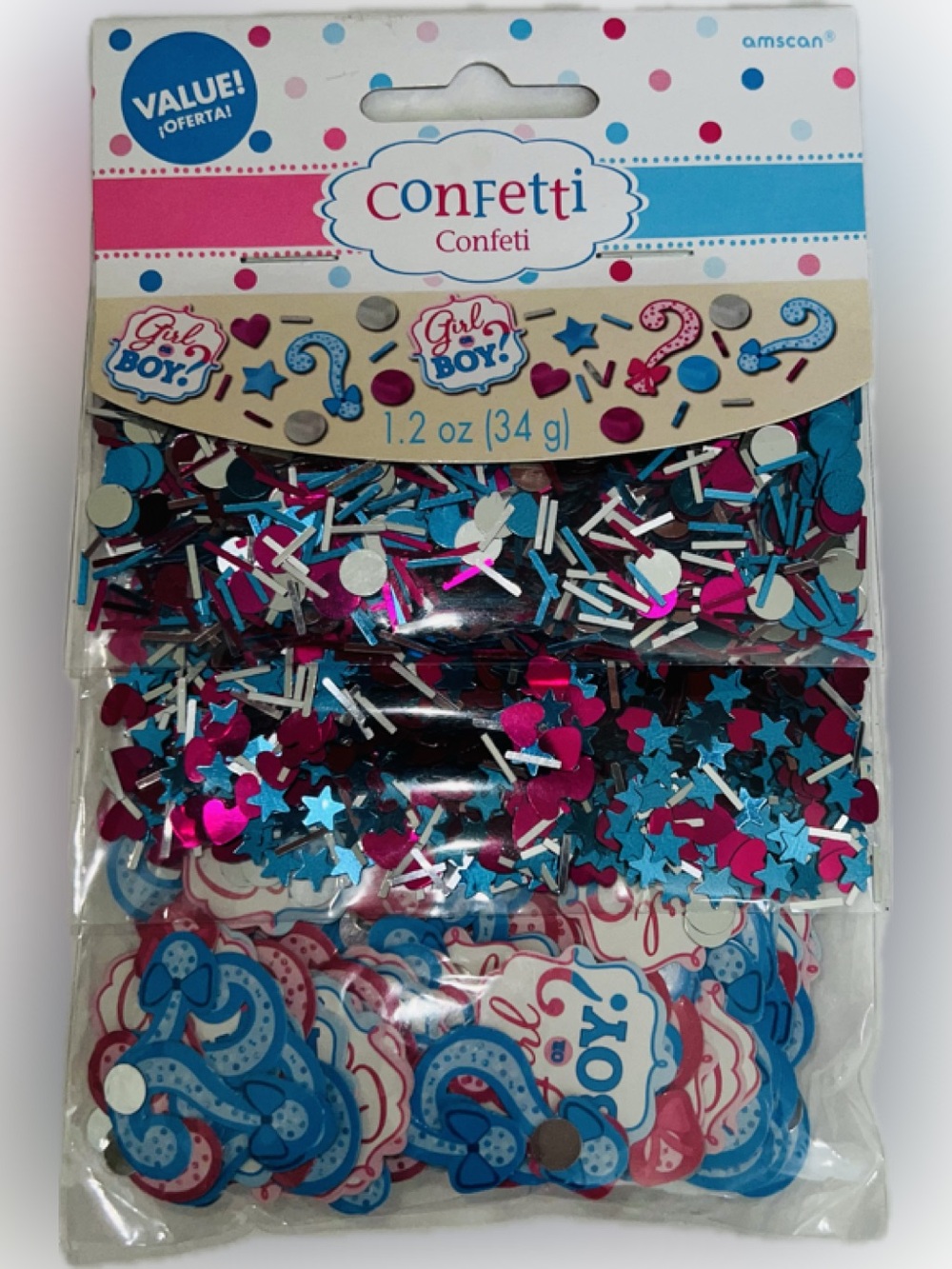 🍄 Amscan Pink & Blue Baby Shower Gender Reveal Confetti Mix Party Decoration